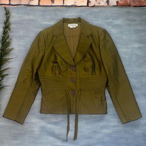 Vintage Kay Unger Hunter Green Silk Cotton Blend Jacket Embellished Buttons 14
